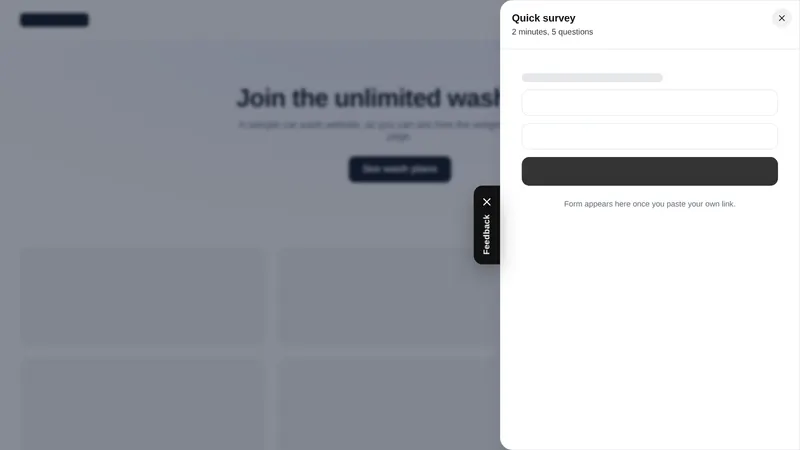 Floating form drawer open on the edge of a sample car wash website