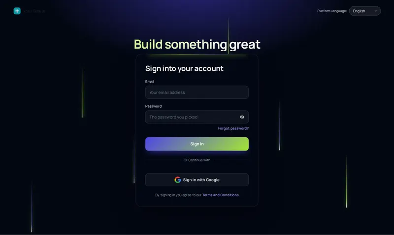 Custom GoHighLevel login page with the Light beams design: dark grid, falling light beams and a lime accent